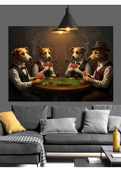 Poker Oynayan Köpekler Komik Dekoratif Kanvas - Mdf Ahşap Tablo fırsatları