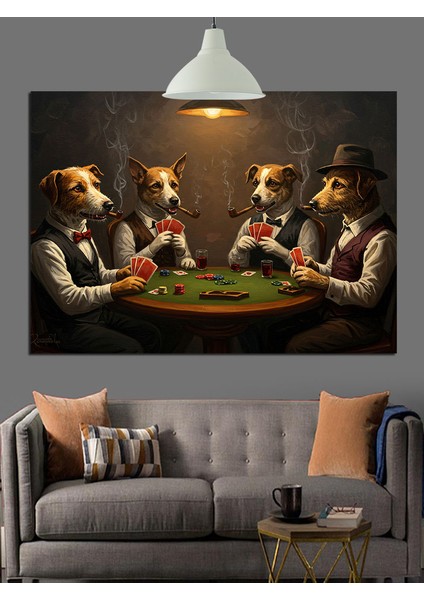 Poker Oynayan Köpekler Komik Dekoratif Kanvas - Mdf Ahşap Tablo indirimleri