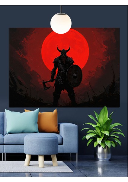 Kırmızı Parlayan Silüet Viking Dekoratif Kanvas - Mdf Ahşap Tablo modelleri