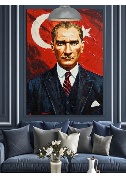Türk Bayraklı Mustafa Kemal Atatürk Portresi Dekoratif Kanvas - Mdf Ahşap Tablo modelleri