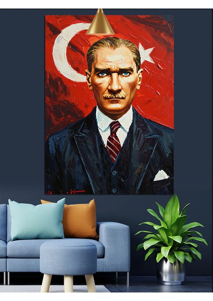 Türk Bayraklı Mustafa Kemal Atatürk Portresi Dekoratif Kanvas - Mdf Ahşap Tablo indirimleri