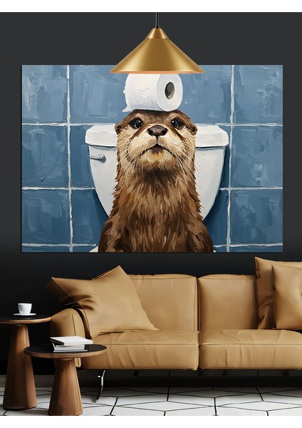Tuvalette Oturan Komik Samur Dekoratif Kanvas - Mdf Ahşap Tablo fiyatları