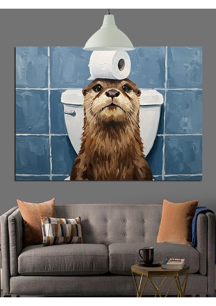 Tuvalette Oturan Komik Samur Dekoratif Kanvas - Mdf Ahşap Tablo fırsatları