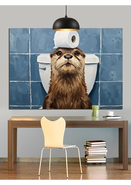 Tuvalette Oturan Komik Samur Dekoratif Kanvas - Mdf Ahşap Tablo indirimleri