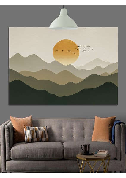 Gün Batımı Dağ Manzara Minimalist Dekoratif Kanvas - Mdf Ahşap Tablo