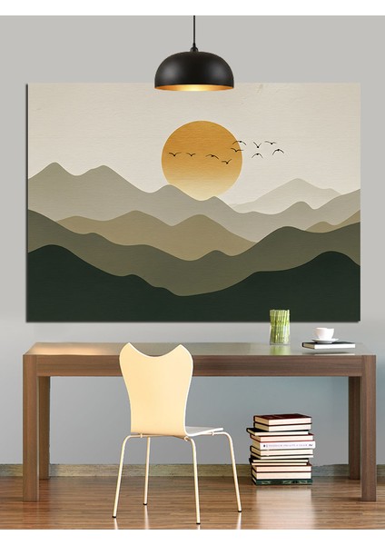 Gün Batımı Dağ Manzara Minimalist Dekoratif Kanvas - Mdf Ahşap Tablo fiyatları