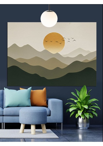 Gün Batımı Dağ Manzara Minimalist Dekoratif Kanvas - Mdf Ahşap Tablo modelleri
