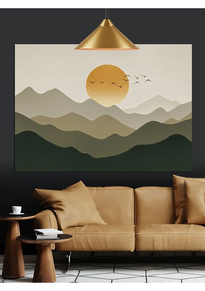 Gün Batımı Dağ Manzara Minimalist Dekoratif Kanvas - Mdf Ahşap Tablo fırsatları