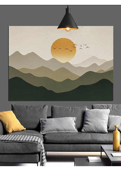 Gün Batımı Dağ Manzara Minimalist Dekoratif Kanvas - Mdf Ahşap Tablo indirimleri