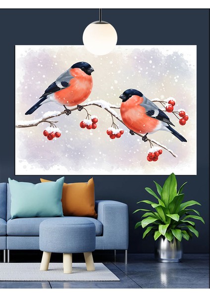 Küçük Kuşlar Dallar Üstünde Dekoratif Kanvas - Mdf Ahşap Tablo