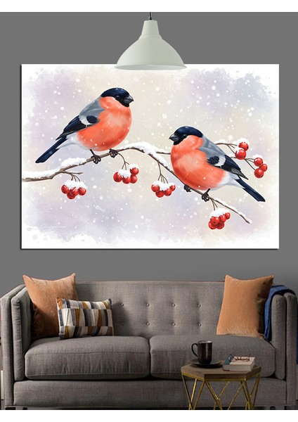 Küçük Kuşlar Dallar Üstünde Dekoratif Kanvas - Mdf Ahşap Tablo fırsatları