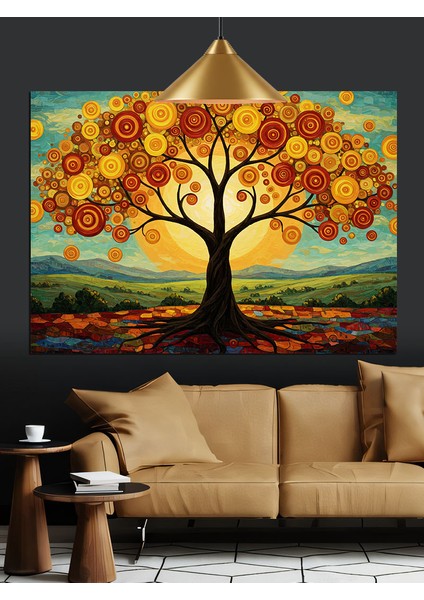 Renkli Hayat Ağacı Manzarası Dekoratif Kanvas - Mdf Ahşap Tablo