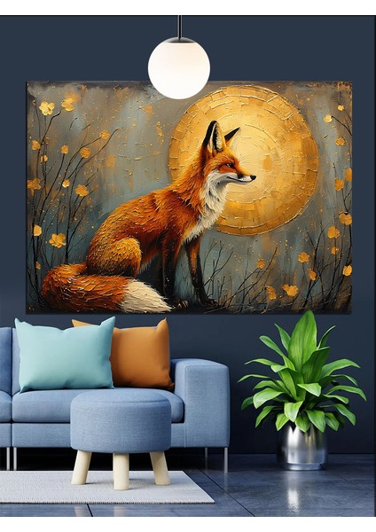 Tilki Yerde Oturuyor Portre Dekoratif Kanvas - Mdf Ahşap Tablo