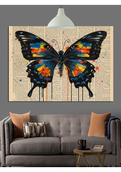 Büyük Mavi Kelebek Soyut Dekoratif Kanvas - Mdf Ahşap Tablo