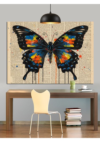 Büyük Mavi Kelebek Soyut Dekoratif Kanvas - Mdf Ahşap Tablo fiyatları
