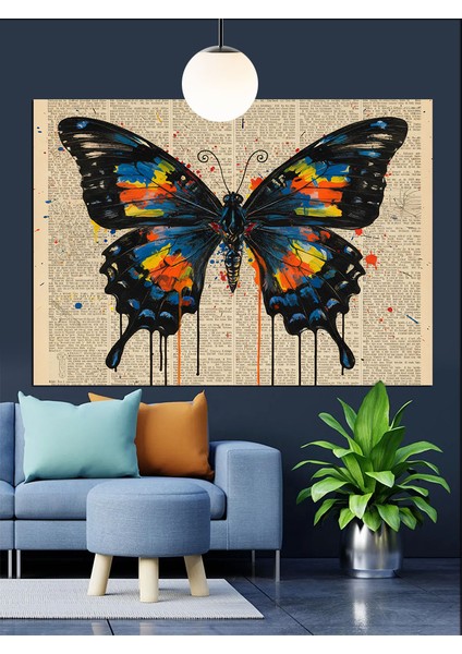 Büyük Mavi Kelebek Soyut Dekoratif Kanvas - Mdf Ahşap Tablo modelleri
