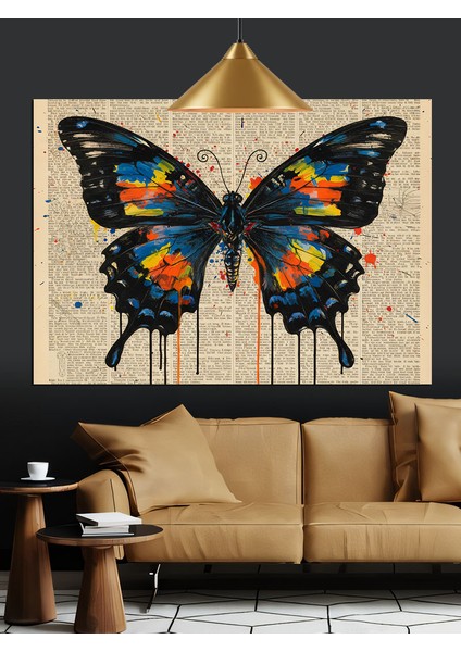 Büyük Mavi Kelebek Soyut Dekoratif Kanvas - Mdf Ahşap Tablo fırsatları