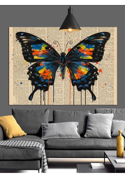 Büyük Mavi Kelebek Soyut Dekoratif Kanvas - Mdf Ahşap Tablo indirimleri
