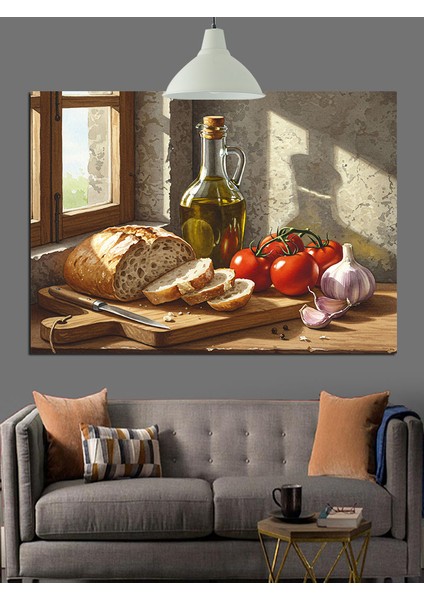 Ekmek ve Zeytin Yağı Natürmort Dekoratif Kanvas - Mdf Ahşap Tablo modelleri
