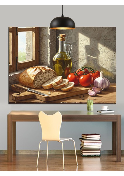Ekmek ve Zeytin Yağı Natürmort Dekoratif Kanvas - Mdf Ahşap Tablo fırsatları