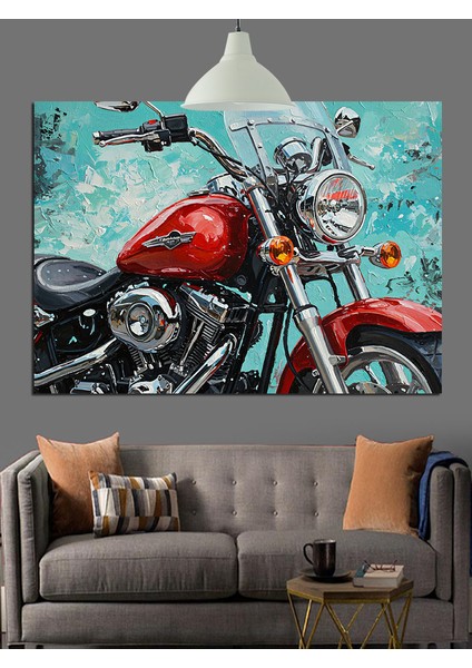 Kırmızı Motorsiklet Detay Çizimi Dekoratif Kanvas - Mdf Ahşap Tablo