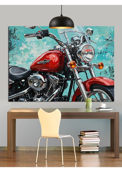 Kırmızı Motorsiklet Detay Çizimi Dekoratif Kanvas - Mdf Ahşap Tablo fiyatları