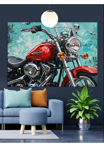 Kırmızı Motorsiklet Detay Çizimi Dekoratif Kanvas - Mdf Ahşap Tablo modelleri