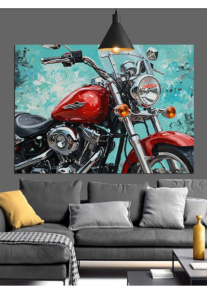 Kırmızı Motorsiklet Detay Çizimi Dekoratif Kanvas - Mdf Ahşap Tablo indirimleri