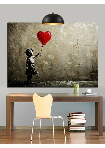 Kırmızı Balon Tutan Küçük Kız Dekoratif Kanvas - Mdf Ahşap Tablo fiyatları