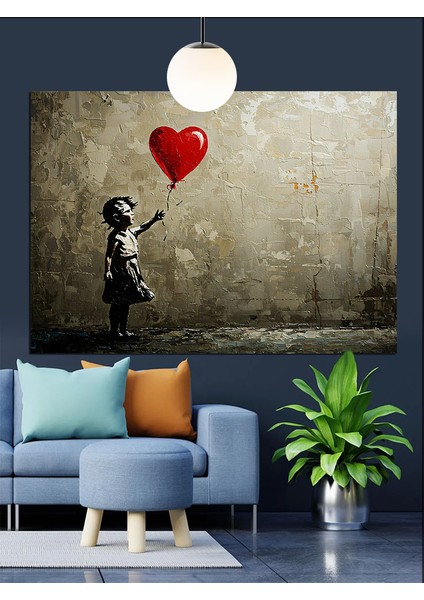 Kırmızı Balon Tutan Küçük Kız Dekoratif Kanvas - Mdf Ahşap Tablo modelleri