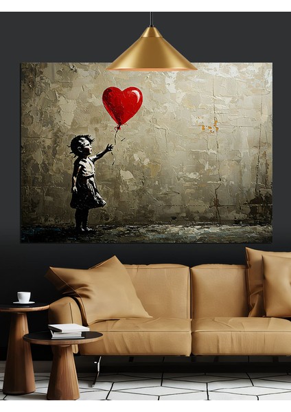 Kırmızı Balon Tutan Küçük Kız Dekoratif Kanvas - Mdf Ahşap Tablo fırsatları