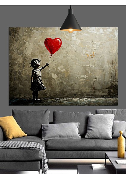 Kırmızı Balon Tutan Küçük Kız Dekoratif Kanvas - Mdf Ahşap Tablo indirimleri