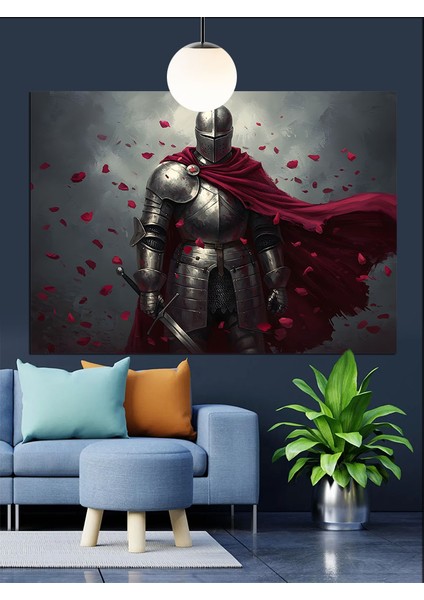 Zırhlı Orta Çağ Şövalyesi Dekoratif Kanvas - Mdf Ahşap Tablo