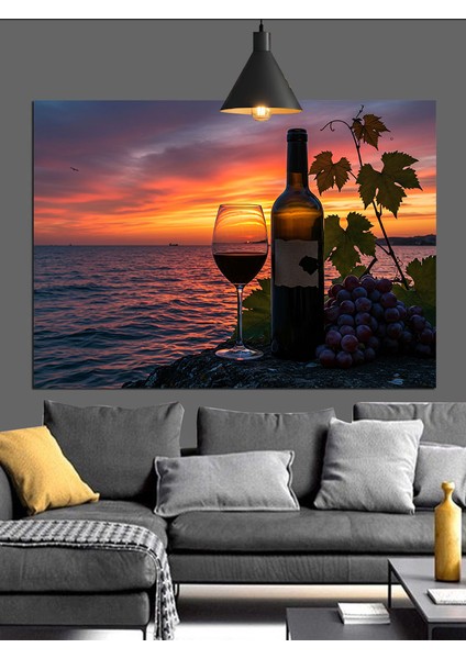Şarap ve Günbatımı Yansıması Dekoratif Kanvas - Mdf Ahşap Tablo