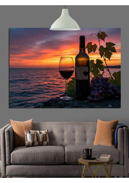 Şarap ve Günbatımı Yansıması Dekoratif Kanvas - Mdf Ahşap Tablo fiyatları