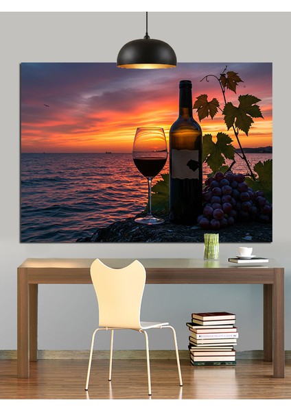 Şarap ve Günbatımı Yansıması Dekoratif Kanvas - Mdf Ahşap Tablo modelleri