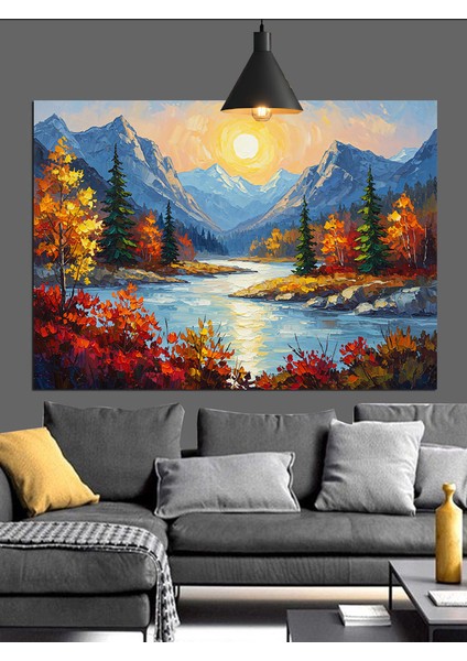 Göl Kenarı Günbatımı Manzarası Dekoratif Kanvas - Mdf Ahşap Tablo