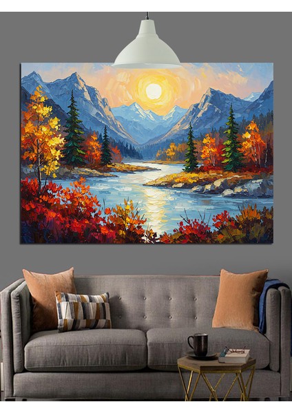 Göl Kenarı Günbatımı Manzarası Dekoratif Kanvas - Mdf Ahşap Tablo fiyatları