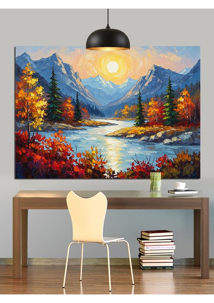 Göl Kenarı Günbatımı Manzarası Dekoratif Kanvas - Mdf Ahşap Tablo modelleri