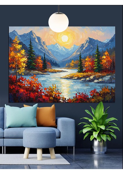 Göl Kenarı Günbatımı Manzarası Dekoratif Kanvas - Mdf Ahşap Tablo fırsatları
