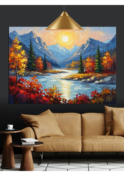 Göl Kenarı Günbatımı Manzarası Dekoratif Kanvas - Mdf Ahşap Tablo indirimleri