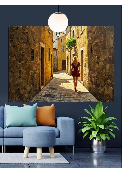 Dar Sokakta Yürüyen Kadın Dekoratif Kanvas - Mdf Ahşap Tablo modelleri