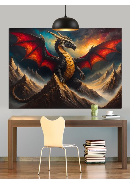 Kırmızı Kanatlı Alev Ejderhası Dekoratif Kanvas - Mdf Ahşap Tablo modelleri