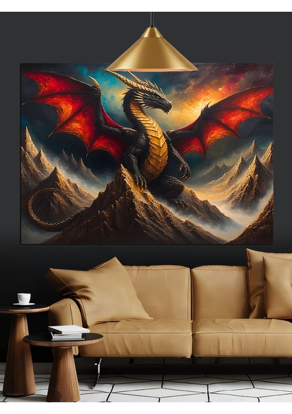 Kırmızı Kanatlı Alev Ejderhası Dekoratif Kanvas - Mdf Ahşap Tablo indirimleri