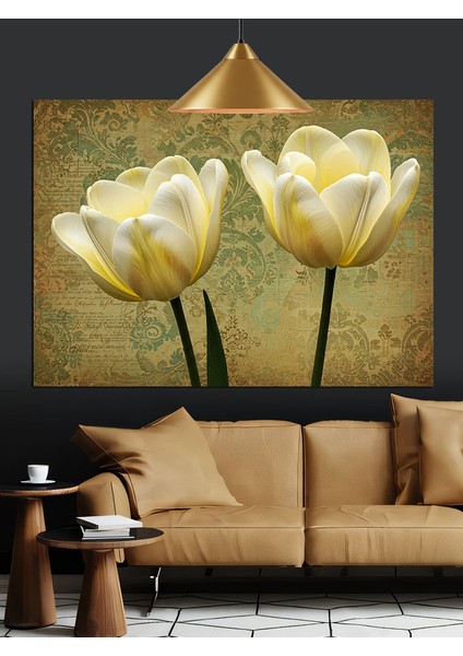 Beyaz Lale Çiçekleri Dekoratif Kanvas - Mdf Ahşap Tablo fiyatları