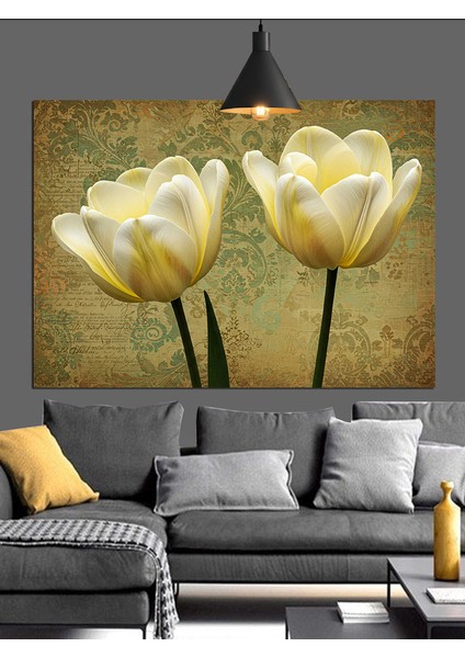 Beyaz Lale Çiçekleri Dekoratif Kanvas - Mdf Ahşap Tablo modelleri