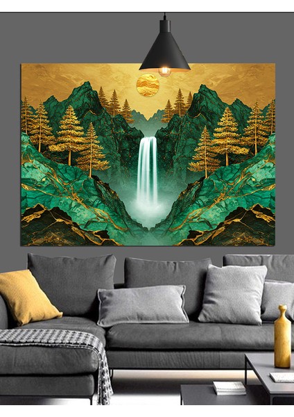 Şelale ve Güneş Doğuşu Dekoratif Kanvas - Mdf Ahşap Tablo fiyatları