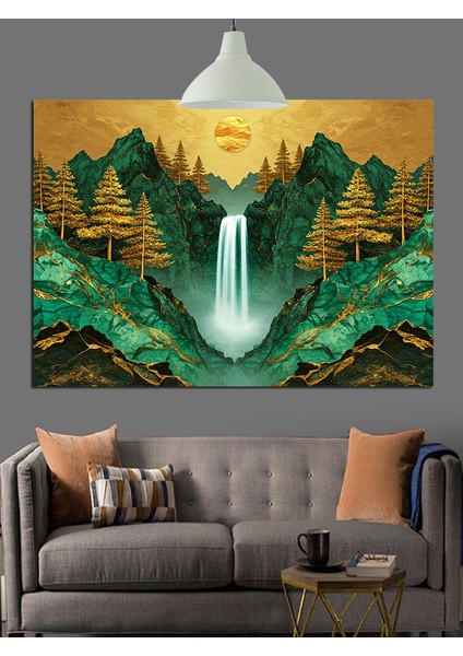 Şelale ve Güneş Doğuşu Dekoratif Kanvas - Mdf Ahşap Tablo modelleri