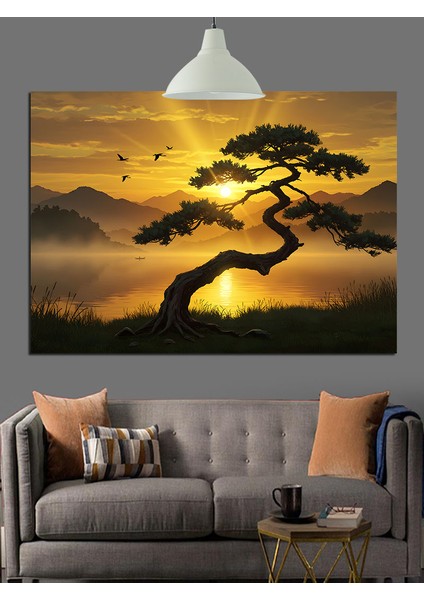 Günbatımı Ağaç Gölgesi Dekoratif Kanvas - Mdf Ahşap Tablo