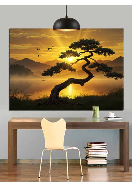 Günbatımı Ağaç Gölgesi Dekoratif Kanvas - Mdf Ahşap Tablo fiyatları